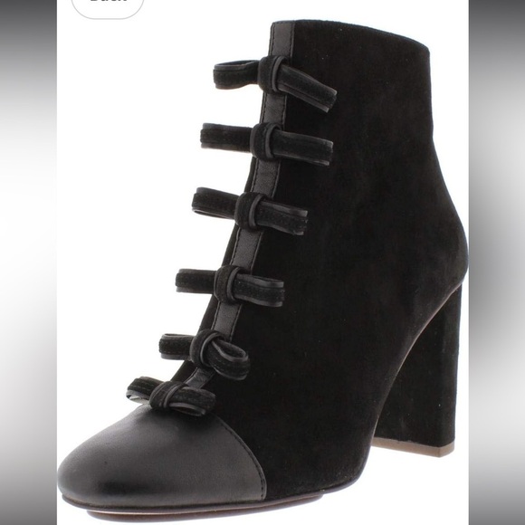 See By Chloe black leather bow front leather block heel booties ankle boot 37.5 - Picture 1 of 16
